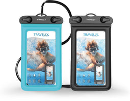 Travelly ® Waterdicht Telefoonhoesje - IPX8 tot 30m - Universeel voor Smartphones - Set van 2 (Zwart/Blauw) (2 stuks)