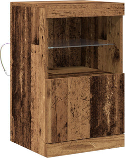 vidaXL - Dressoir - met - LED-verlichting - Oud - Hout - 41x37x67 - cm