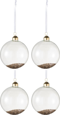 J-Line kerstbal - glas - klaar/goud - medium - doos van 4