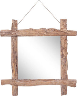 vidaXL - Spiegel - houtblokken70x70 - cm - gerecycled - teakhout - naturel
