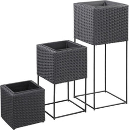 vidaXL - Plantenbakken - verhoogd - 3 - st - poly - rattan - zwart