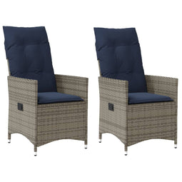 Tuinstoelen 2 st verstelbaar met kussens poly rattan grijs