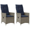Tuinstoelen 2 st verstelbaar met kussens poly rattan grijs
