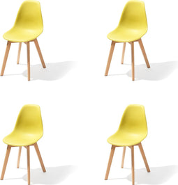 Keeve Stapelbare stoel geel, berkenhouten frame en kunststof zitting - SET VAN 4
