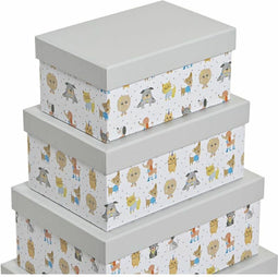 Set Van Opstapelbare Opbergboxen Dkd Home Decor Grijs Huisdieren Karton (43,5 X 33,5 X 15,5 Cm)