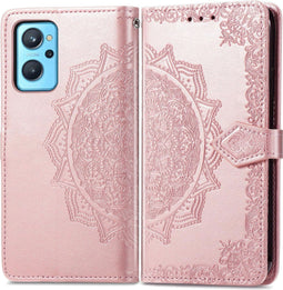 iMoshion Hoesje Geschikt voor Realme 9i Hoesje Met Pasjeshouder - iMoshion Mandala Bookcase - Rosé Goud