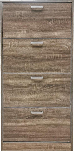 Schoenenkast - schoenenrek - 4 vakken met klepdeuren - bruin