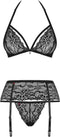Obsessive BH en Jarretel & String van Kant - Erotische Lingerieset - Maat S/M - Zwart