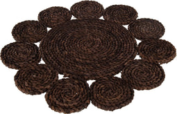 J-Line placemat Rond Bloem - jute - donkerbruin