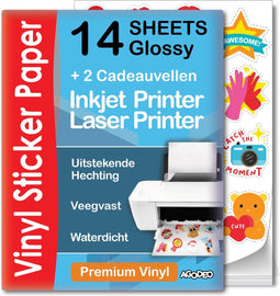 AgoDeo - Glossy Vinyl Stickervellen A4 - Waterbestendig - 14 stuks