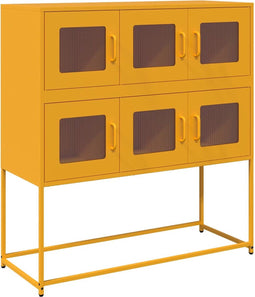 vidaXL - Dressoir - 100,5x39x107 - cm - koudgewalst - staal - mosterdgeel