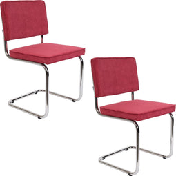 Zuiver Ridge Rib Eetkamerstoelen Rood - Set van 2