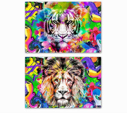 Canvas DKD Home Decor Leeuw Modern (70 x 1,8 x 50 cm) (2 Stuks)