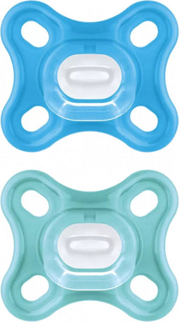 MAM Comfort Fysiologische Fopspeen +0m Blauw Set van 2 + Opbergdoos