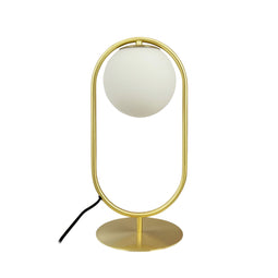 Reims tafellamp - met boog en glazen koepel - messing - wit glas