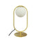 Reims tafellamp - met boog en glazen koepel - messing - wit glas