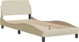 vidaXL - Bedframe - met - hoofdeinde - zonder - matras - 90x200 - cm - stof - crème