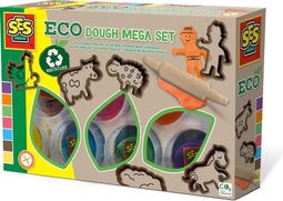 SES - Eco - klei mega set - 7 kleuren klei met klei vormpjes en houten roller - makkelijk uitwasbaar - gluten vrij - vegan