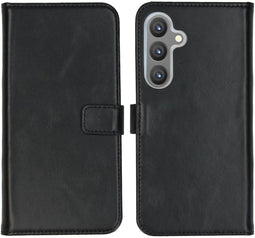 Selencia Samsung Galaxy S24 Plus - Echt Lederen Bookcase - 3 Pashouders - Zwart