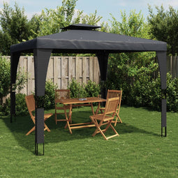 vidaXL - Prieel - met - dubbel - dak - 2,98x2,98 - m - staal - antracietkleurig