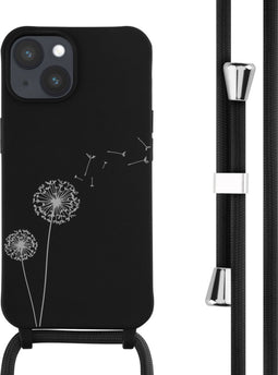 iMoshion Hoesje Geschikt voor iPhone 14 Hoesje Met Koord - iMoshion Siliconen design hoesje met koord - Zwart / Dandelion Black
