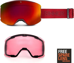 SINNER SNOWFLAKE - Skibril - 2 verwisselbare lenzen - Bordeaux rood (2 stuks)