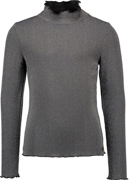 Flo - Meisjes T-shirt - Lurex longsleeve met turtle neck - Silver - Maat 128