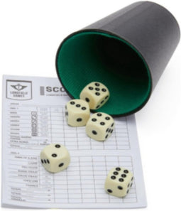 Dobbelset/speelset - beker inclusief 5 dobbelstenen en scoreblok - Familiespellen