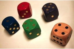 Dobbelsteen 30mm.hout 5 kleur ass.VE5 :: HOT Games