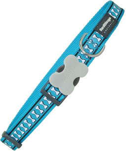 Dog collar Red Dingo Bone Reflective Turquoise (1,5 x 24-36 cm)