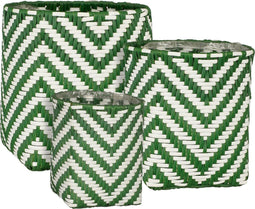 Mica Decorations Merlijn - Plantenmanden voor Buiten - Set van 3 - H20 x Ø18 cm H23 x Ø21 cm H26 x Ø24 cm - Donkergroen Wit (set van 3)
