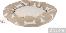 Dogi - Hondenkussen Met Bot Dessin - Zacht Fleece Hondenbed - 55x50x11cm - Hondenmand Beige / Bruin