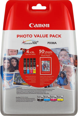 Canon CLI-551 BK/C/M/Y - Inktcartridge + Fotopapier Value Pack (1 pack)