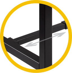 Domino Basic statafel, 180 x 80 cm., vaste hoogte 110 cm., uitgevoerd met versterkt H-onderstel met 50/50 mm. vierkante buispoten met steldoppen, onderstel staal zwart RAL 9011, blad 25 mm. melamine logan eiken