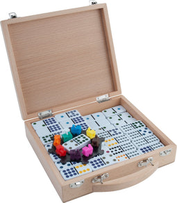 Domino dubbel 12 Mexican train, 91 stenen in beuken kist