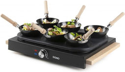 DOMO DO8716W Wok party set - 6 personen - Ook voor pannenkoeken - 1000 W - Houten details