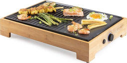 DOMO DO9271G Plancha Grill Bamboo Style - Grillplaat - Tafelgrill - Gourmet bakplaat voor op tafel - 8 personen - PFAS Vrij - 1800W - Bamboe