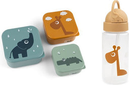 Done by Deer Friends SET drinkbeker met rietje + 3 snackdoosjes - Raffi Mustard/Blue Mix