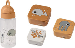 Done by Deer Friends SET drinkbeker met rietje + 3 snackdoosjes - Mustard/Grey
