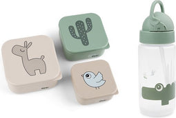 Done by Deer friends SET rietjes beker + 3 Snackdoosjes - Groen - Drinkfles - Snack doos