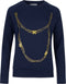 Donkerblauwe sweater met een gouden print van een ketting.