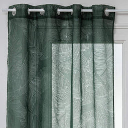 Doorschijnend gordijn Devo bladpatroon - 140 x 240 cm - Cedergroen