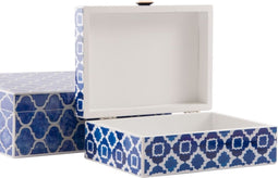 Doos-Juwelenkistje DKD Home Decor Blauw Marineblauw Hout 24 x 20 x 8 cm (2 Stuks)