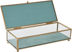 Doos-Juwelenkistje DKD Home Decor Kristal Metaal Turkoois Hemelsblauw 25 x 10 x 5 cm (2 Stuks)