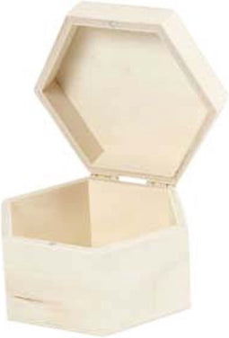 Doos zeshoek hout creotime 12x7cm - 8 stuks