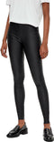 Object Objbelle MW Coated Leggings - Dames Legging met knipbare lengte - Zwart