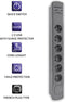 Qoltec Overspanningsbeveiliging | 6 stopcontacten | 2 x USB| 1.8m | Grijs.