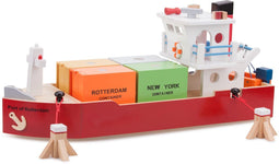 New Classic Toys - Containerboot met 4 Containers - Haven Lijn - 60 x 19 x 27,5 cm
