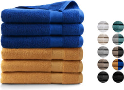 DoubleDry Handdoek Hotel Collectie - set van 6 stuks - 70x140 - 3x oker geel & 3x klassiek blauw