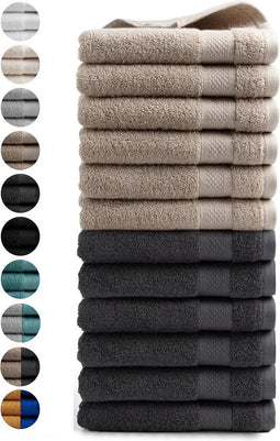 DoubleDry Handdoeken Set 50 x 100 cm - 12 stuks - 100% zacht katoen 500 g/m2 - 6x Beige Taupe & 6x Antraciet